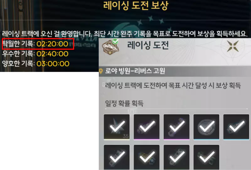 레이싱 도전 컨텐츠