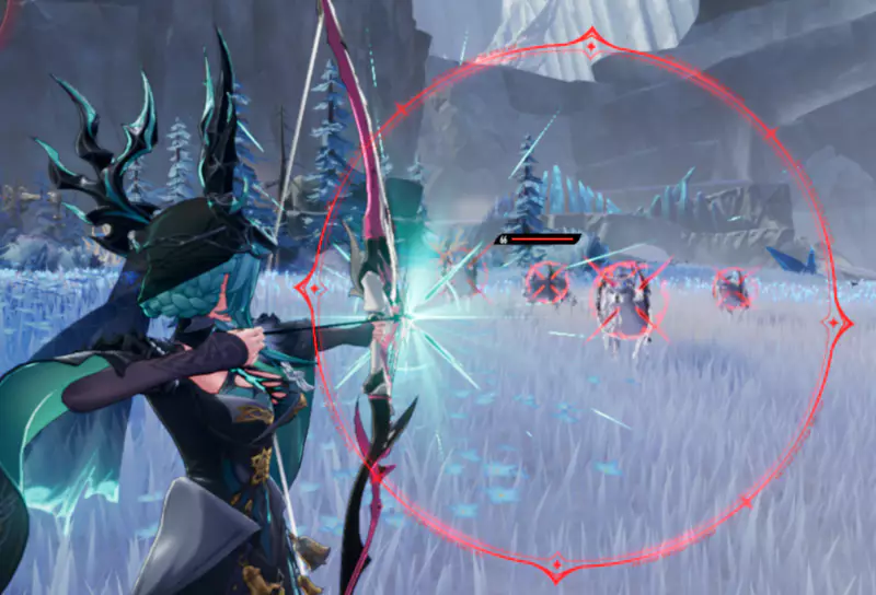 원거리 무기 엠블라의 꽃 차례의 차징 중 활성화되는
다중 타겟팅 기능