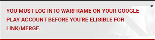 워프레임 모바일 버전 구글 연동 방법 경고문