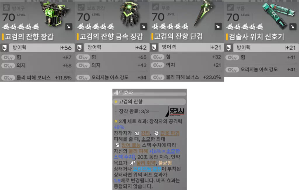 미브 추천 장비 세팅 - 고검의 잔향 세트