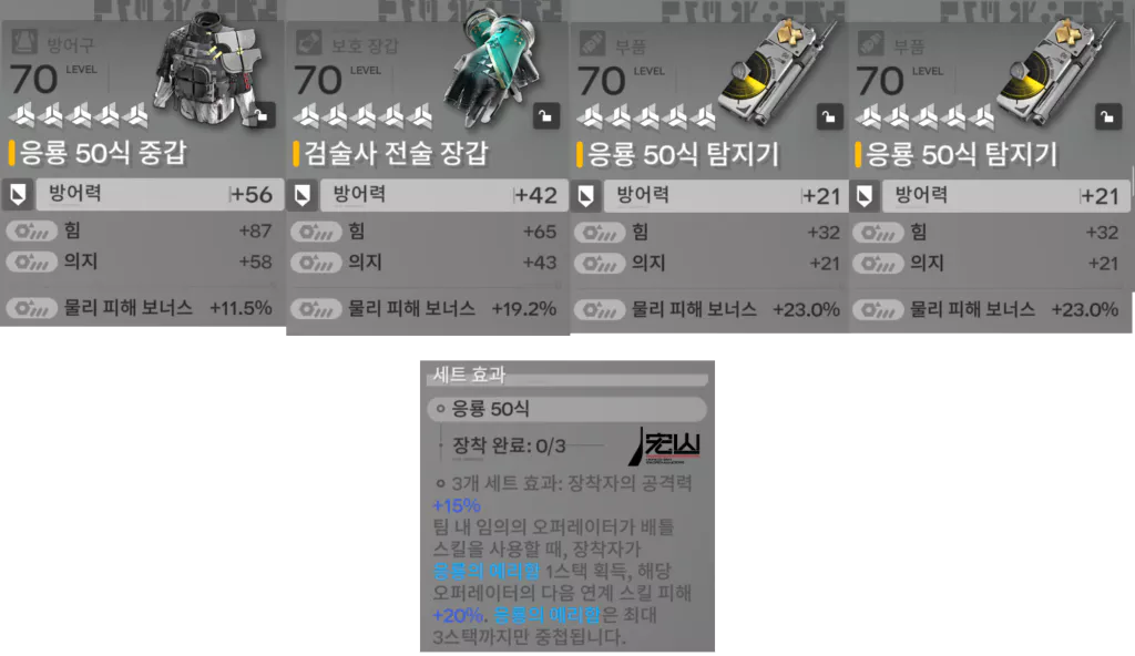 미브 초반 장비 추천 - 응룡 50식 세트