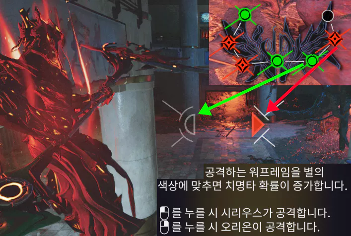 4스킬 사용 시 조준점 좌우에 나타나는 색에 맞춰 마우스를 좌우로 클릭하세요