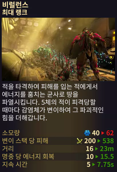 나이더스 1번 어빌리티 스킬
비럴런스 Virulence