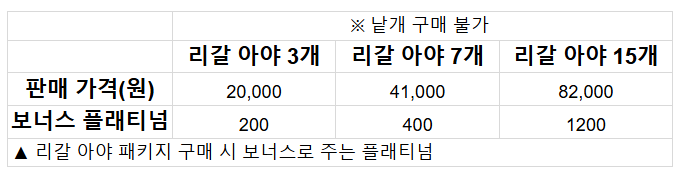 리갈 아야의 가격