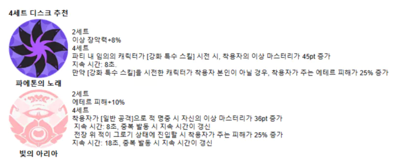 아리아 디스크 세팅, 디스크작 추천